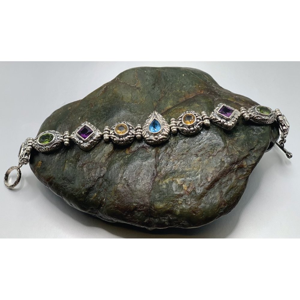 Rainbow Multi-Stone Sterling Silver Bracelet - image 1